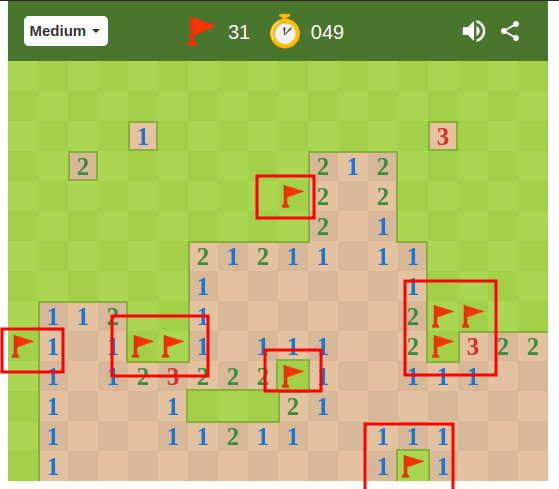 Step 3 - Place flags to mark suspected mines in the game